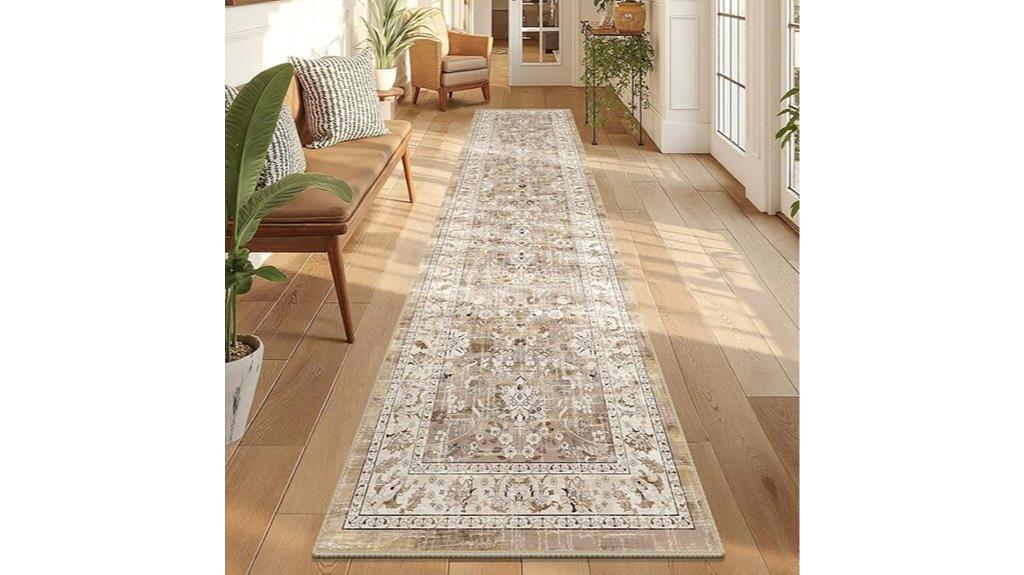 beige brown washable runner