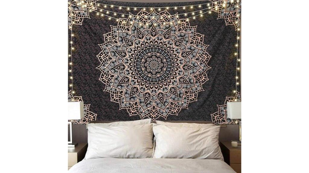 black mandala tapestry wall art