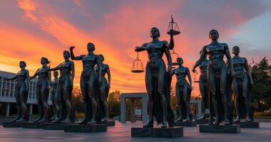 bold justice metal sculptures