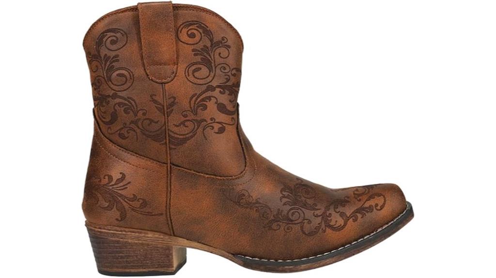 embossed snip toe boots