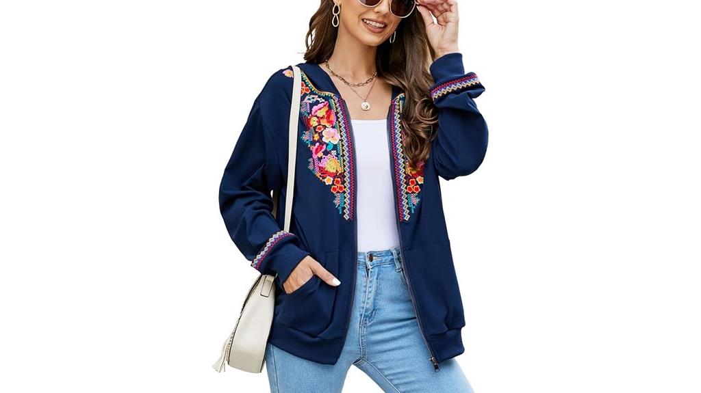 embroidered floral sweatshirt coat