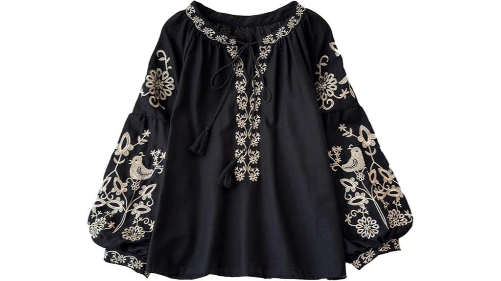 embroidered long sleeve blouse