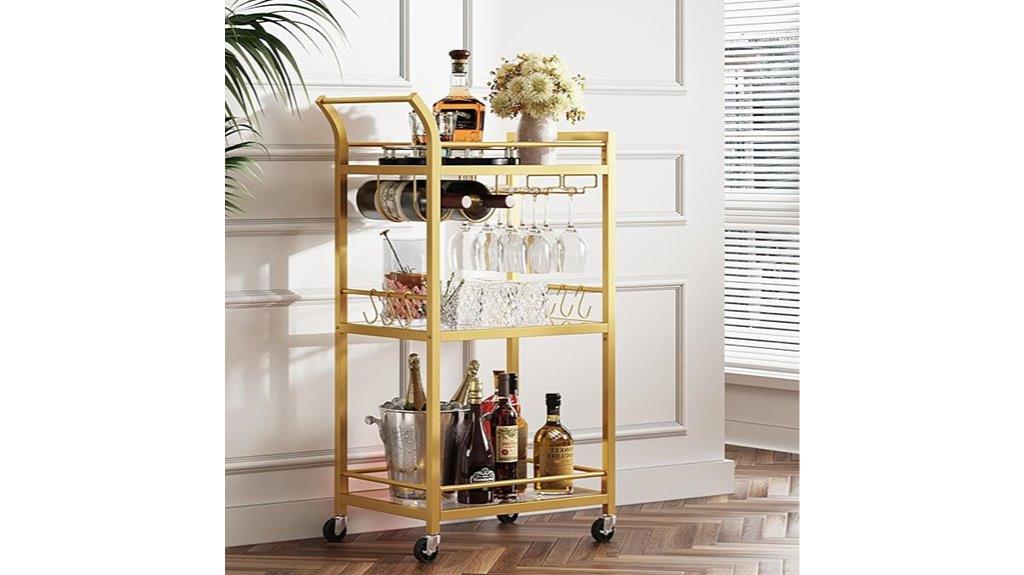 gold 3 tier mirror cart