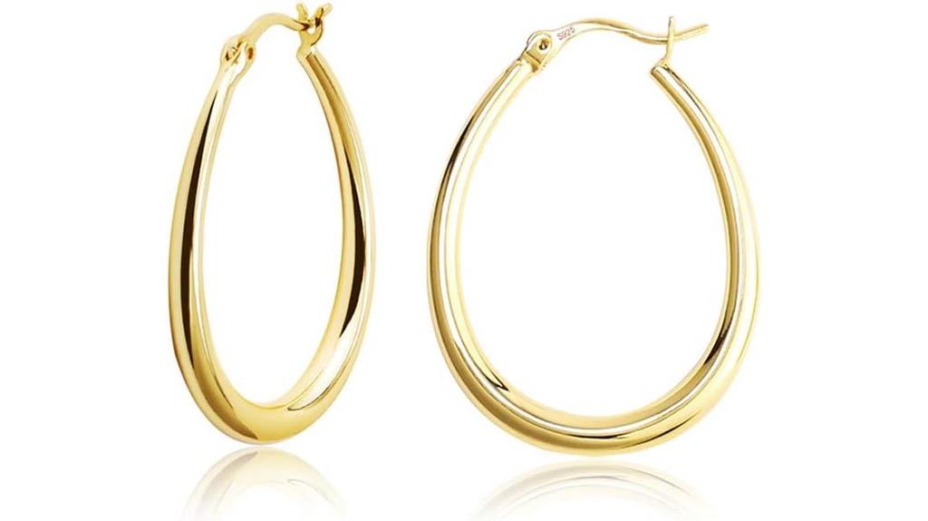 gold plated sterling oval hoops