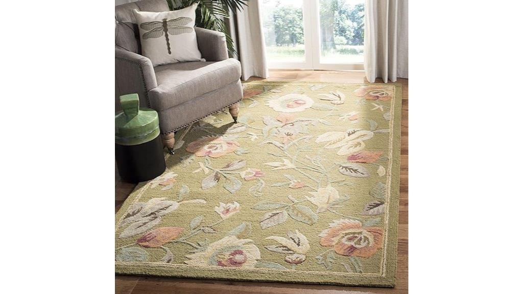 green floral wool rug