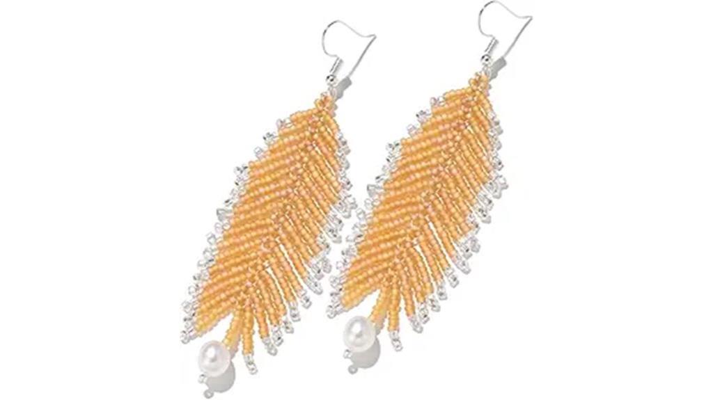 pearl beaded tassel earrings