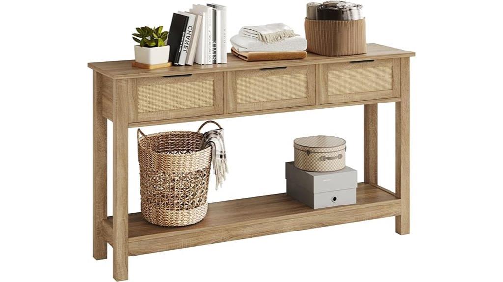 rattan console table with drawers
