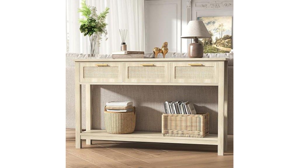 rattan console with drawers