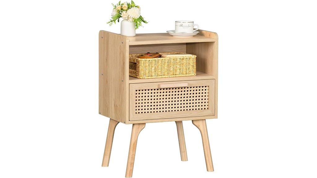 rattan nightstand with drawer