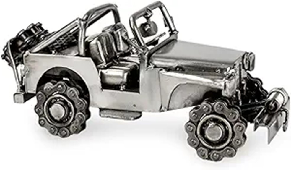 recycled metal jeep sculpture
