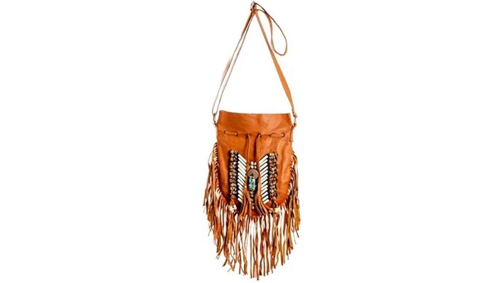 round leather fringe bag
