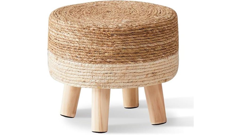 seagrass footstool with pine legs