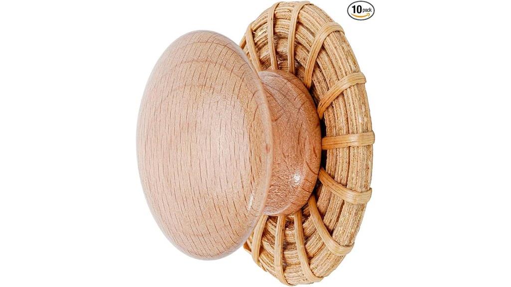 set of ten woven rattan knobs