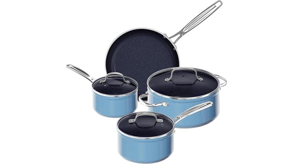 seven piece blue ceramic cookware