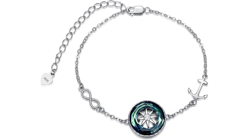 silver compass charm bracelet