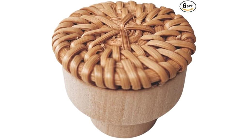 six piece rattan drawer knobs
