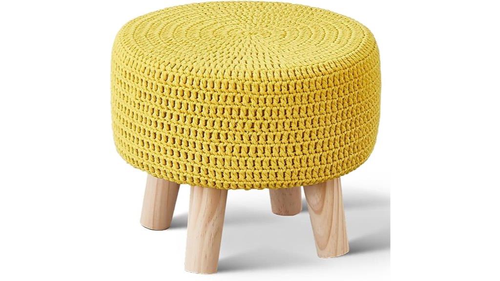 small knitted ottoman with wood