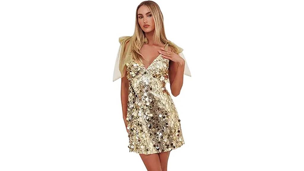 sparkly v neck mini dress