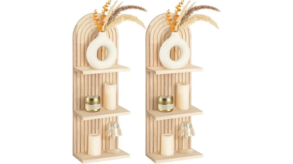 two wooden wall shelves