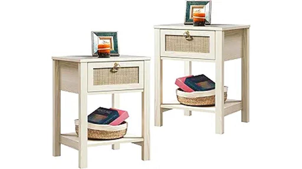 white rattan brass nightstands