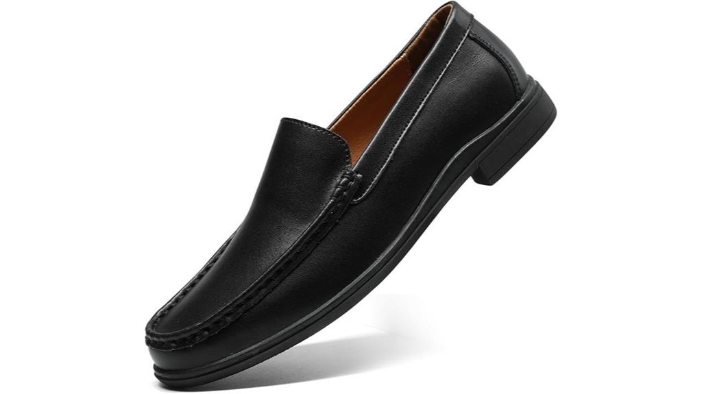 black leather slip on loafers