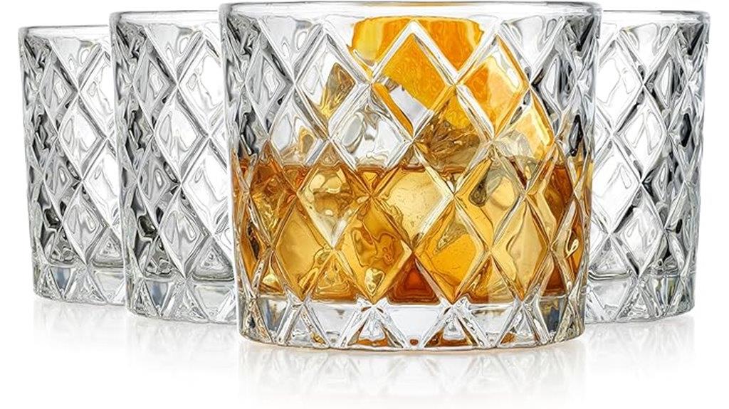 set of four diamond cut glasses