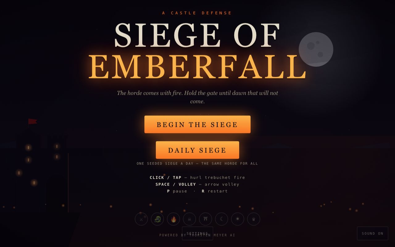 SIEGE OF EMBERFALL — night castle defense against torch hordes